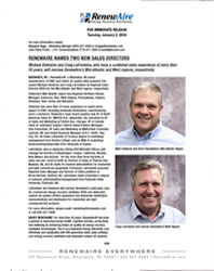 RenewAire Names Two New Regional Sales Directors Press Release